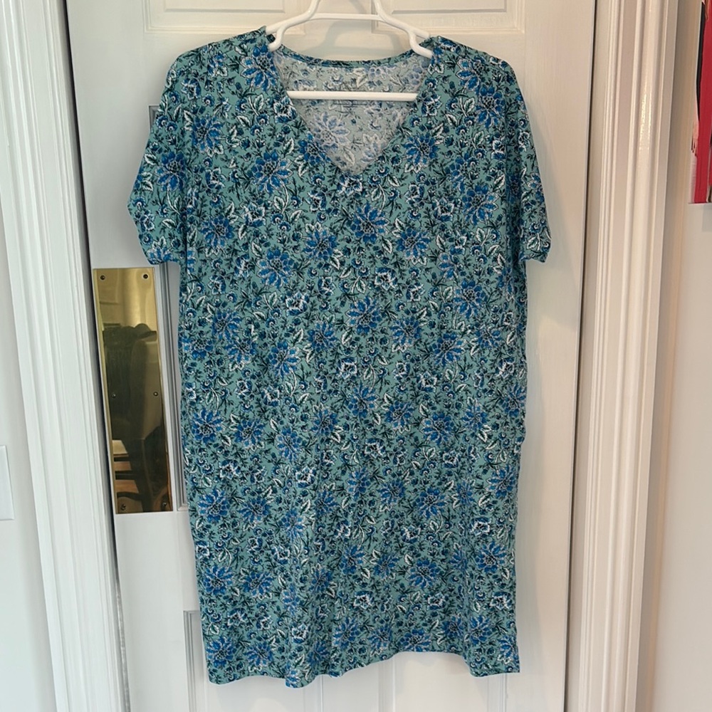 Floral Blue Women's T Shirt Dress